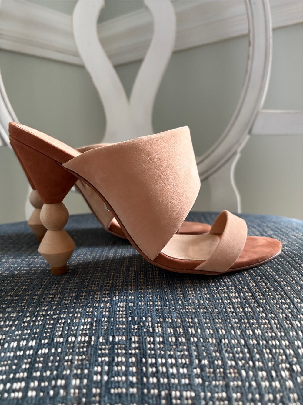 SCHUTZ Blush Suede Sculptural-Heel Mules